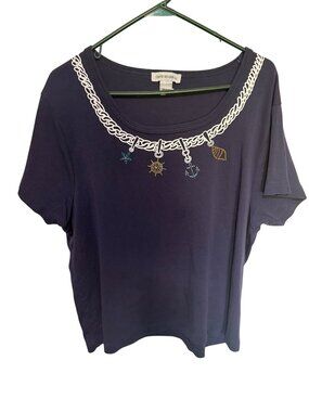 Cruise Wear & Co Knit Top Navy with Nautical Rope Pattern Womans XXXL